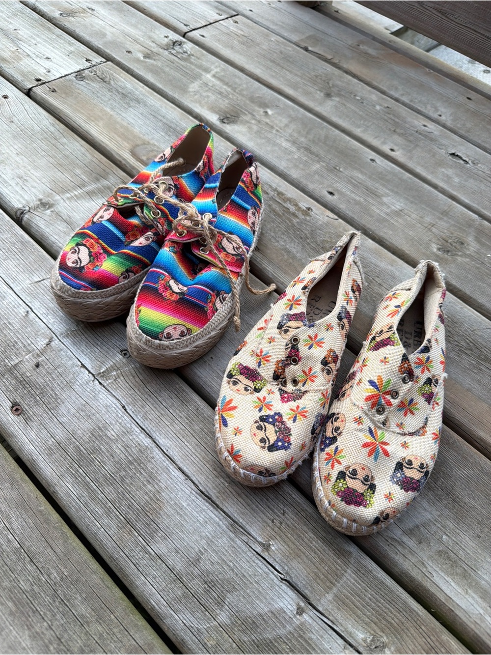 Frida Kahlo Inspired Mexican Espadrille Shoes 2 Pair Bundle appx EU 35